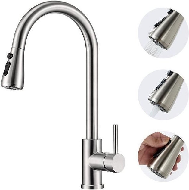 Wasserhahn Küche 360° Küchenarmatur mit Ausziehbarer Brause Spültischarmatur aus Edelstahl Mischbatterie Küche mit Dual-...