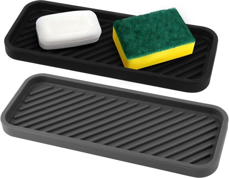 Thumbnail - Spülbecken Organizer aus Silikon, 2er Pack, Abtropfmatte, 22,8 cm x 9 cm, Küchenhalter zur Aufbewahrung von Schwämmen, G...
