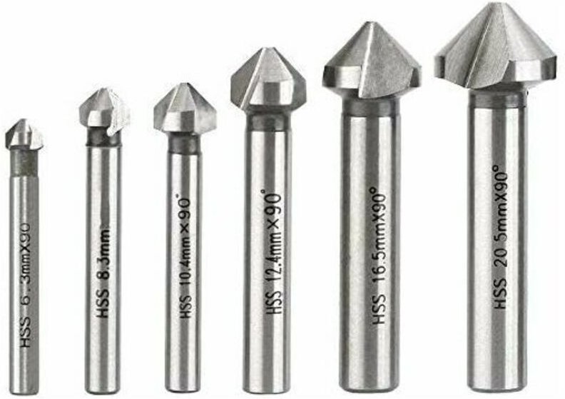 Jalleria - Fasensenker, Metallsenker, Senkerbohrer hss Schnellarbeitsstahl 6,3/8,3/10,4/12,4/16,5/20,5 mm, 6 Stück –
