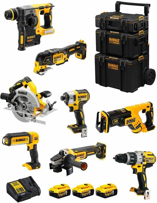 DeWALT Kit DWK803 (DCD996 + DCH273 + DCG405 + DCF887 + DCS355 + DCS367 + DCS570 + DCL050 + 3 x 5,0 Ah + DCB115 + 3en1 Ca...
