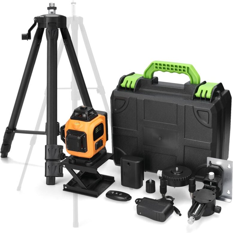 Ej.life - 4x360° Grüner Laser-Wasserwaage, 3D selbstnivellierender Kreuzlinienlaser, 2 wiederaufladbare Lithiumbatterien...