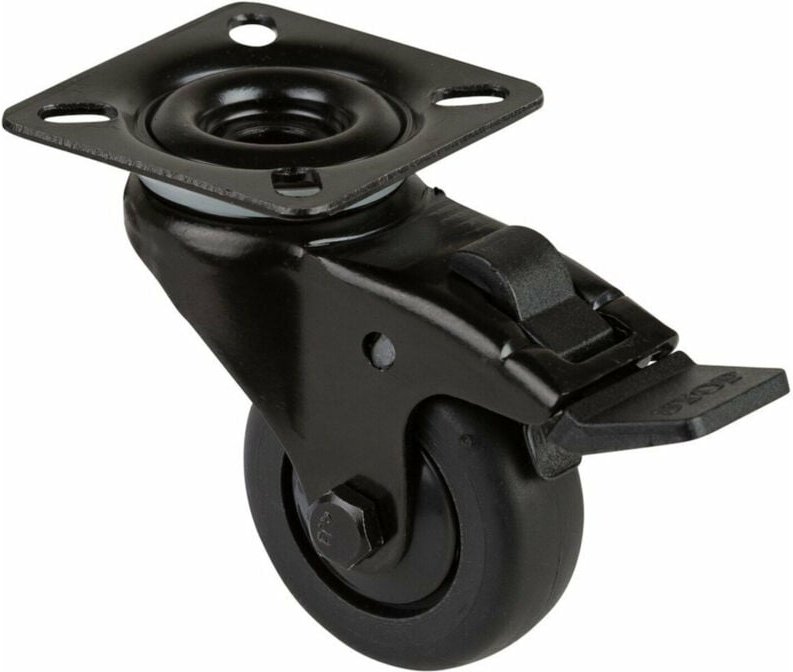 Lenkrolle mit Totalfeststeller Rad-Ø 50 mm Tragfähigkeit 50 kg mit Anschraubplatte mit Totalfeststeller Gummi schwarz