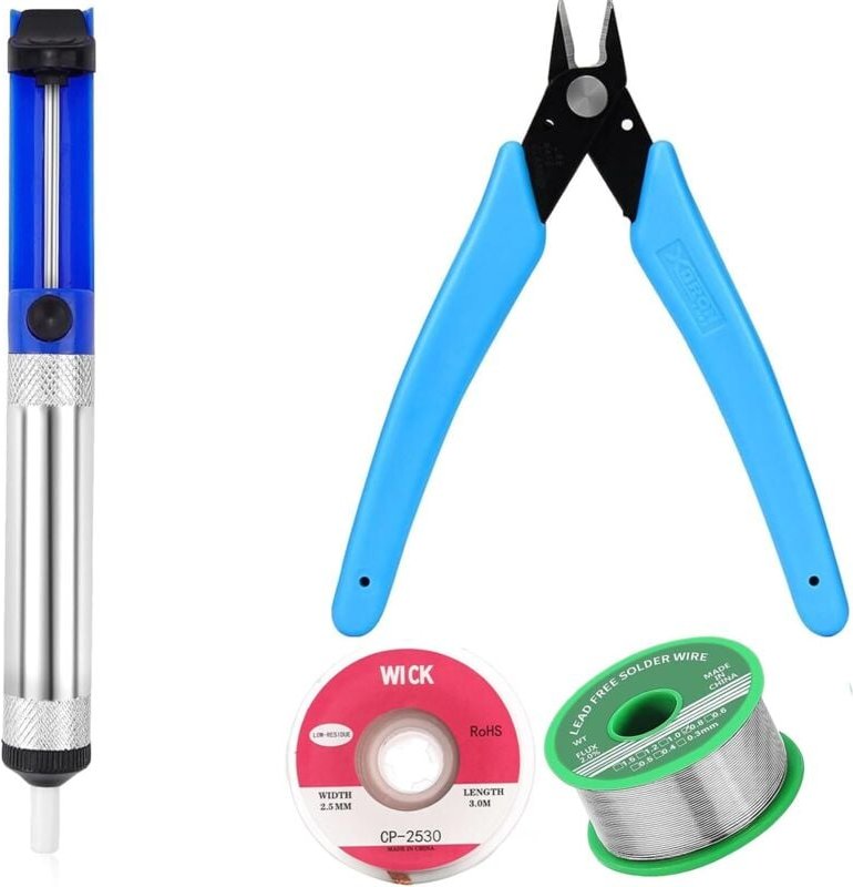 2 Stück Entlötpumpe, Entlötdocht, Mikro Scherdrahtschneider Zange, Bleifreies Lötzinn mit Kolophoniumkern, 4-teiliges En...