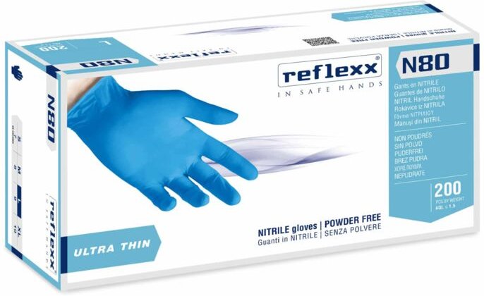 Orobica Store - Reflexx N80B Nitrilhandschuhe ohne Puder, 100 % latexfrei, 3,2 g, Kat.3, 100 Stück, s