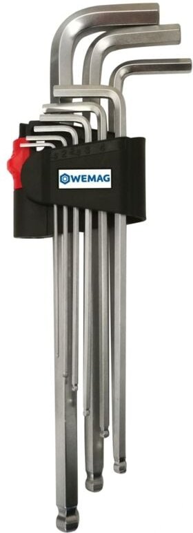 Wemag - Winkelschraubendreher-Satz lang 1,5-10 mm, Kugelkopf, 6-kant mit Halter