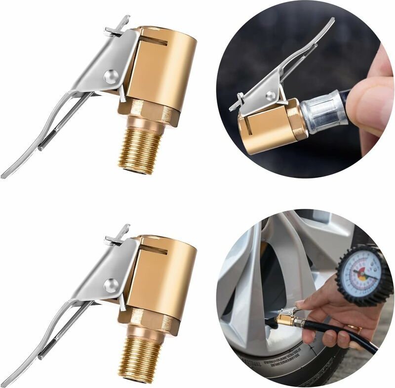 Thumbnail - 4er-Pack Luftfutter mit Clip-Adapter, robuste Reifenfüllpumpen-Armatur aus Messing, Luftfutter-Adapter - Ymyny