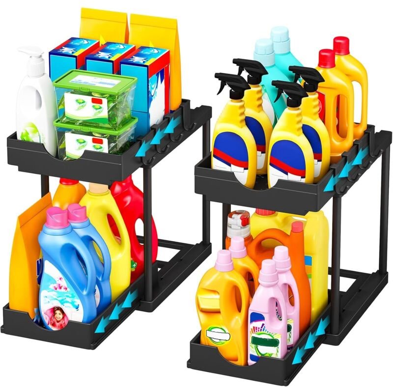 2er-Pack Untertisch-Organizer – 2-stufiger Auszieh-Organizer unter der Spüle, Aufbewahrungsregal unter der Spüle, Auszie...