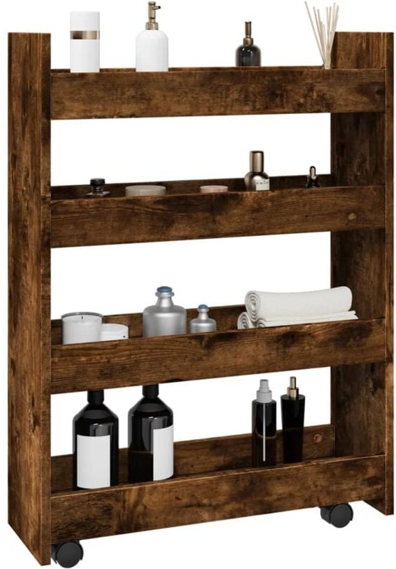 Aufbewahrungswagen Schmal 4 Etagen Räuchereiche Holzwerkstoff Vidaxl