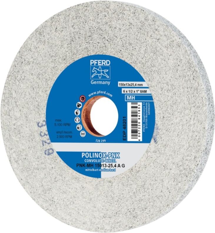 PFERD TOOLS POLINOX Gewickeltes Vlies-Rad PNK Ø 150x13 mm Bohrung-Ø 25,4 mm Mittehart SIC Fein für Finish