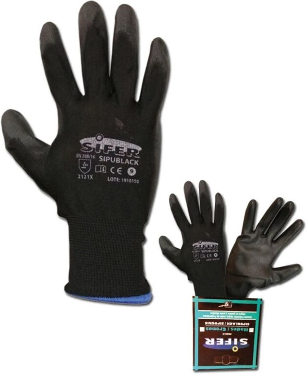 Sifer Polyurethan-Handschuh, schwarzes Nylon, t 8SI765, Sipublack Hades