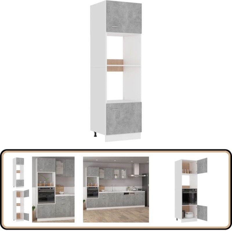 Mikrowellenumbauschrank Betongrau 60x57x207 cm Holzwerkstoff - Küchenmöbel - Schranksystem - Wohnwand - Regal - Aufbewah...