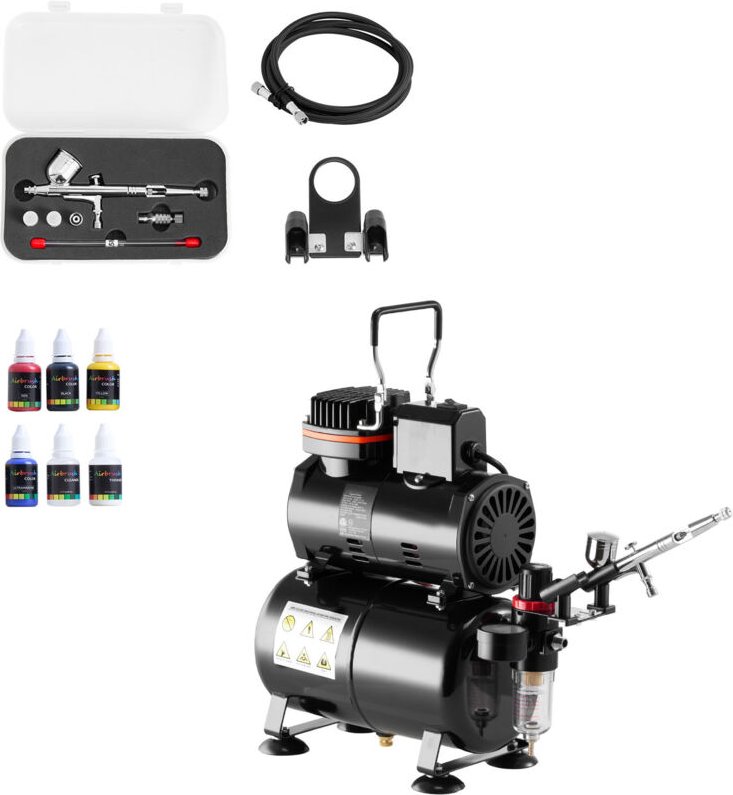 Mophorn Airbrush-Set 1/6 PS mit Luftkompressor und Tank, Dual-Action Airbrush-Pistole mit drei Düsen (0,2/0,3/0,5 mm), S...