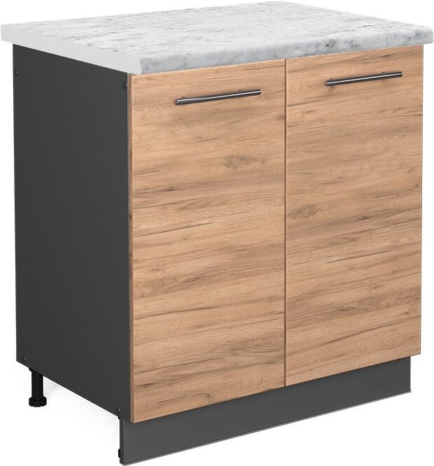 Vicco - Spülenunterschrank Fame-Line, Goldkraft Eiche, 80 cm , ap Marmor