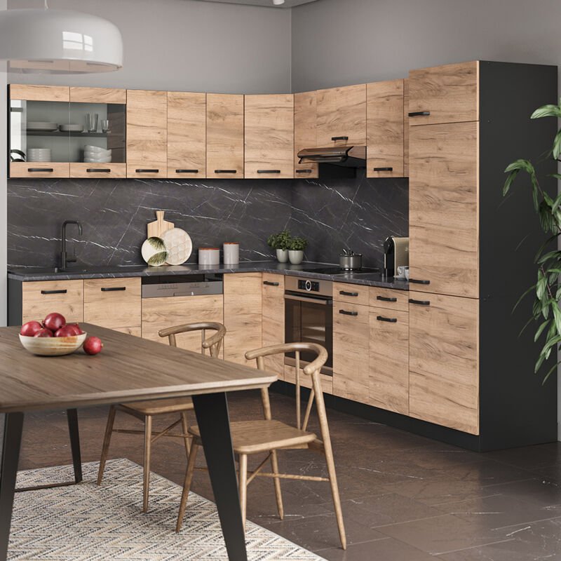 Vicco - Eckküche R-Line, Goldkraft Eiche/Anthrazit, 227 x 287 cm ohne Arbeitsplatte