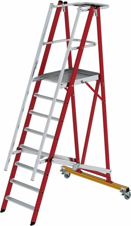 MUNK Kunststoff-Podestleiter mit GFK-Handlauf 8 Stufen