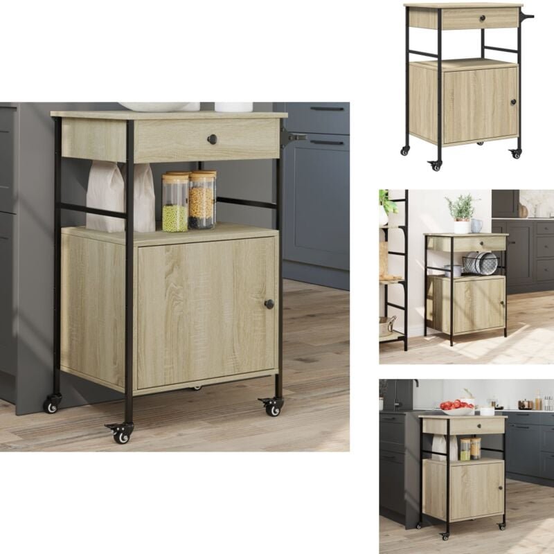 Küchenwagen Sonoma-Eiche 56x43x89,5 cm Holzwerkstoff - Küchentisch - Küchenschrank - Kücheninsel - Holztisch - Retro Sti...