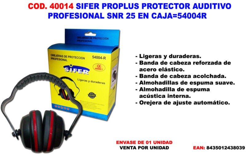 Pro Gehörschutz, verstellbarer Ohrenschützer snr 25 Box 54004R - Sifer