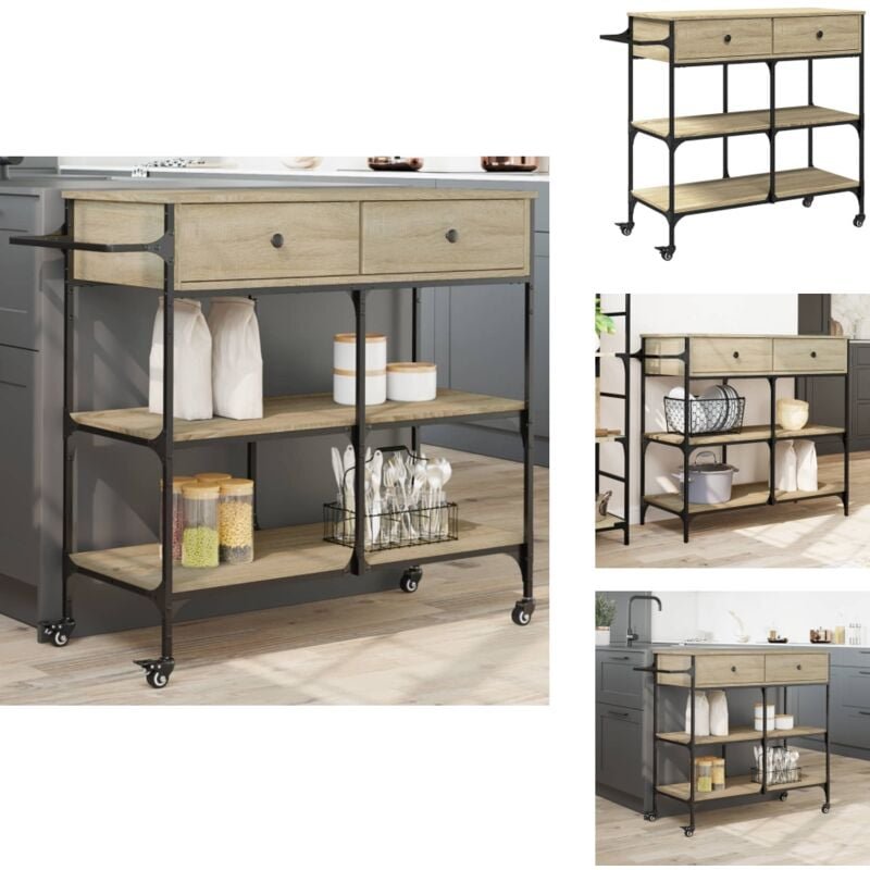 Küchenwagen Sonoma-Eiche 105x42x95 cm Holzwerkstoff - Küchenschrank - Küchentisch - Rollwagen - Kücheninsel - Retro Stil