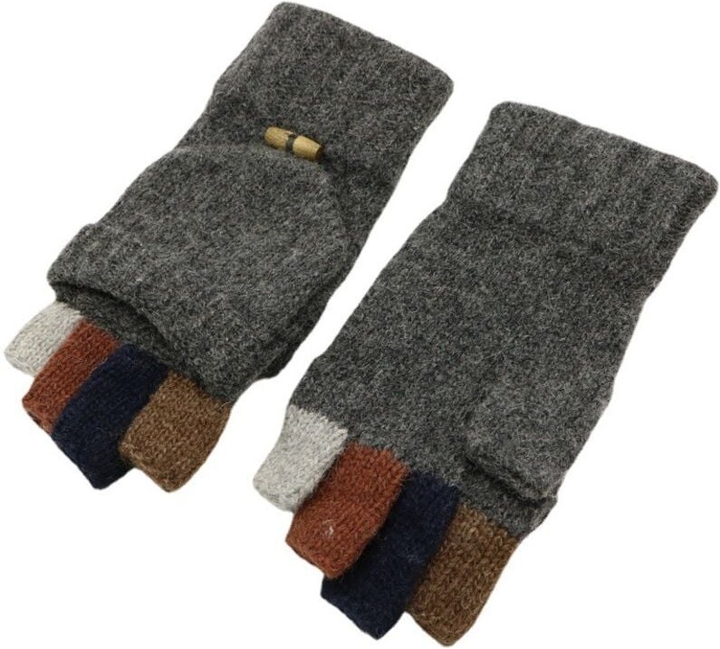 Herren Winter Thermo Warme Gestrickte Wollhandschuhe Halbfinger-Fäustlinge mit Fäustlingsbezug Dunkelgrau - Ahlsen