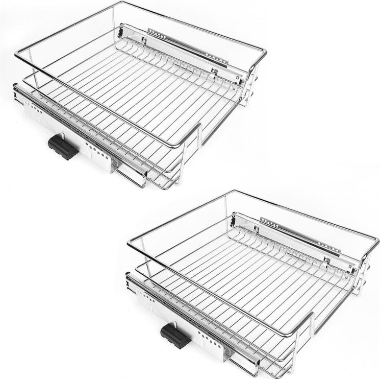 Thumbnail - 2er Set Küchenschublade Teleskopschublade Teleskop Küchen Regal Schublade 34x14x41cm Silber