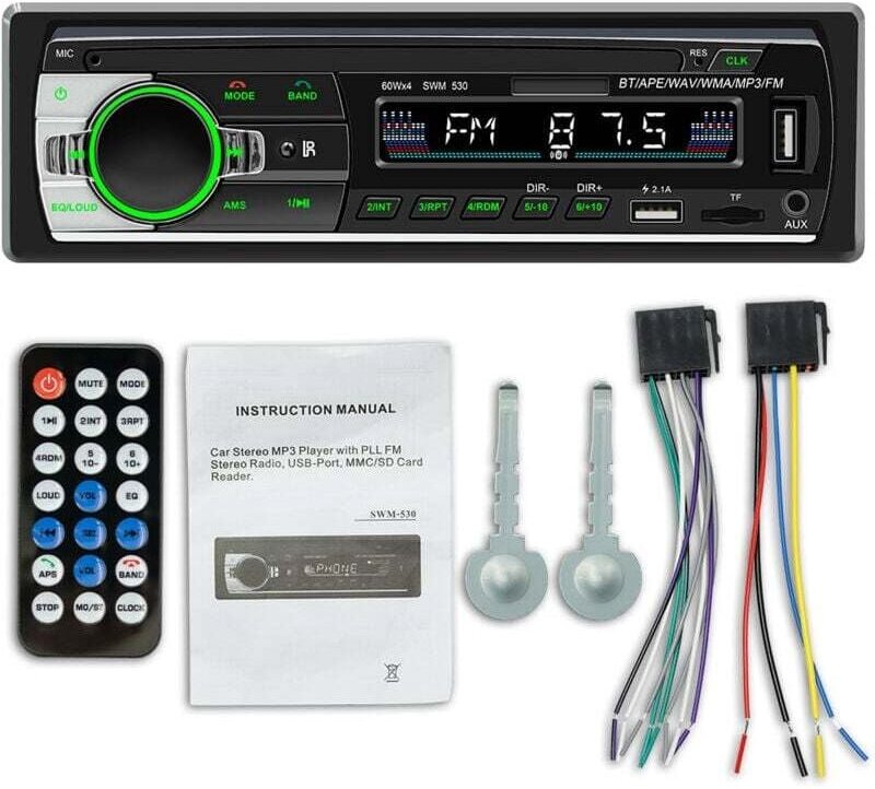 Bluetooth-Autoradio, 1-DIN-Autoradioempfänger mit MP3-WMA-FM-Player-Fernbedienung, zwei USB-Anschlüssen, Freisprech-Ster...