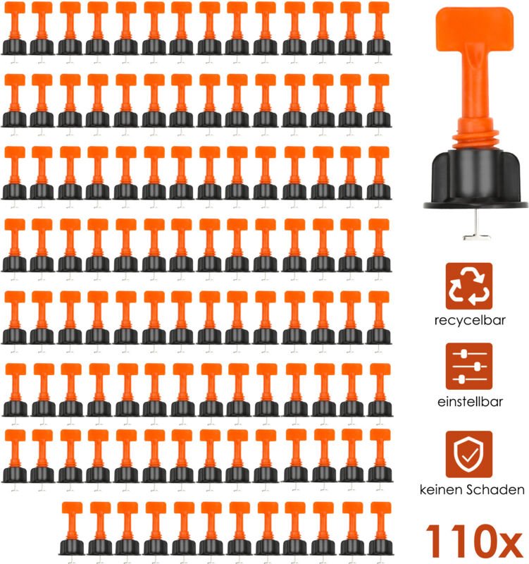 Swanew - 110 Stück Fliesen Nivelliersystem Kit Wiederverwendbar Fliesen Nivellierer Set Verstellbar Fliesen Abstandshalt...