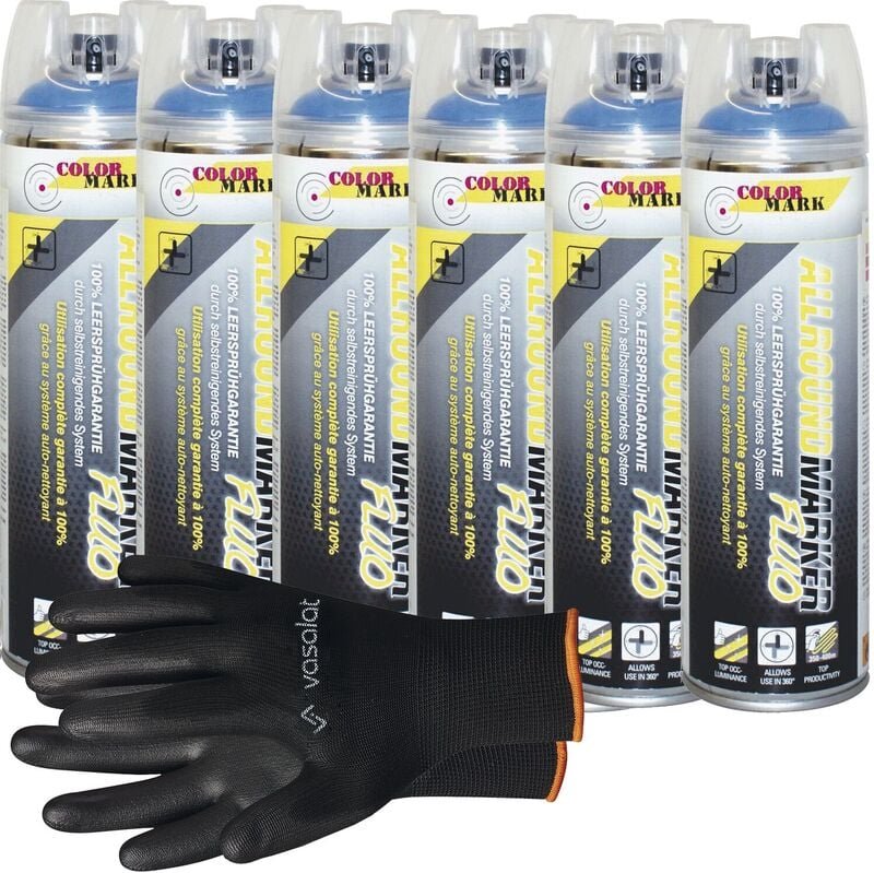 Vasalat - Dupli-Color Markierungsspray mit 360 Grad Ventil Set - Markierspray Neon blau für professionelle Markierungen,...