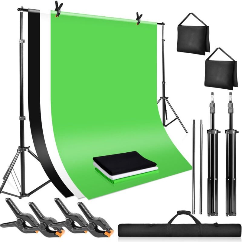 2x2m Hintergrundsystem Fotostudio Hintergrund Stativ Set Greenscreen 3 Farben