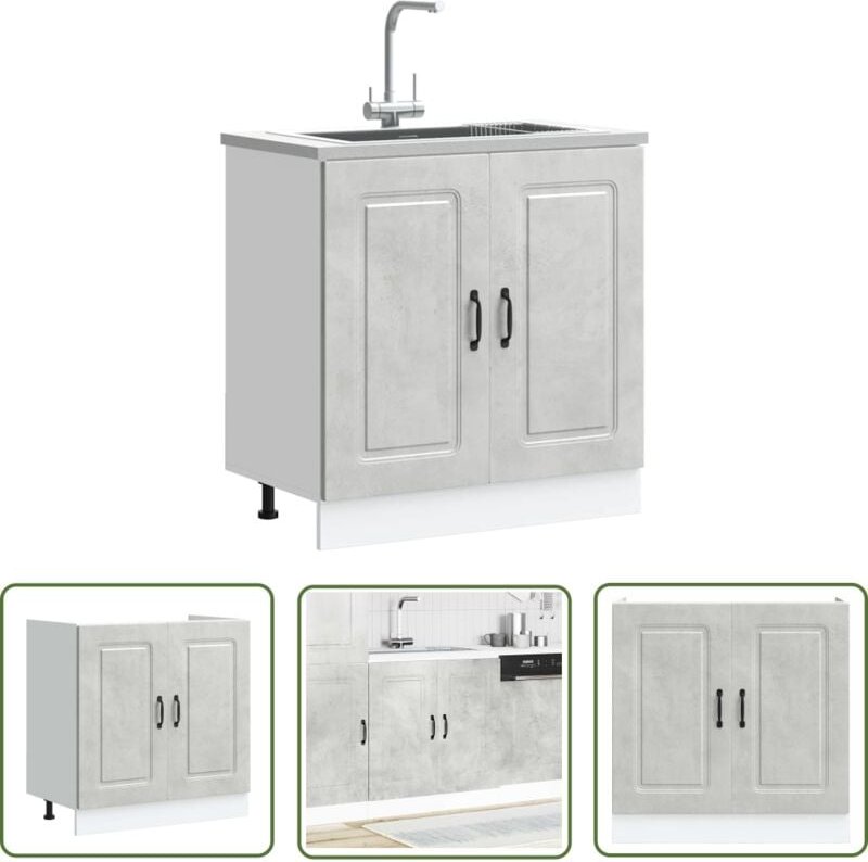 The Living Store - vidaXL Spülenunterschrank Kalmar Betongrau 80x46x81,5 cm Holzwerkstoff