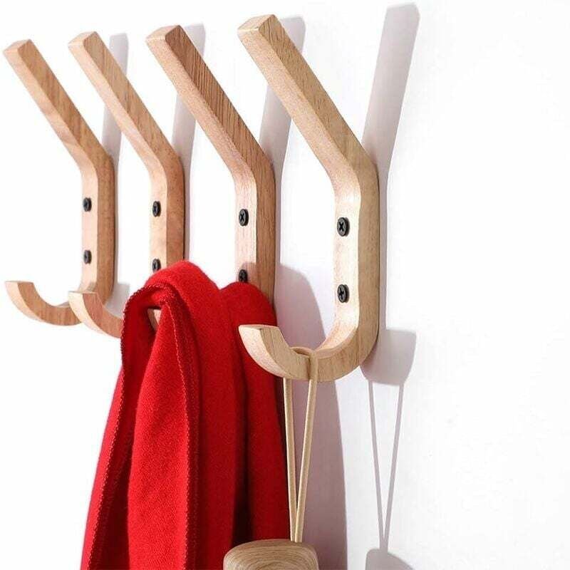 Shining House - Set mit 4 Wandhaken aus Gummiholz, 16 x 6 x 2,5 cm