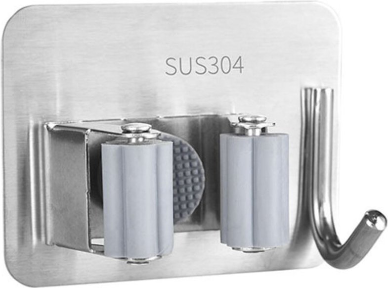 Lntyq - 2 Stück Besenhalter, Besenhalter zur Wandmontage aus Edelstahl, selbstklebender Mopphalter mit Haken für Küche, ...