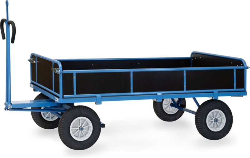 Fetra Handpritschenwagen mit Zugöse, Bordwänden und Polyurethanbereifung, 1940x940mm Ladefläche 750kg Tragkraft