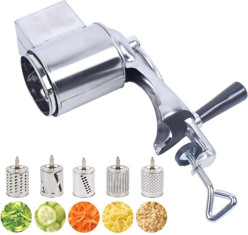 Rotary Trommelreibe Food Mills Nussschleifer Gemüsehobel Obstschneider Salat Schredder mit 5 Trommeleinsätze