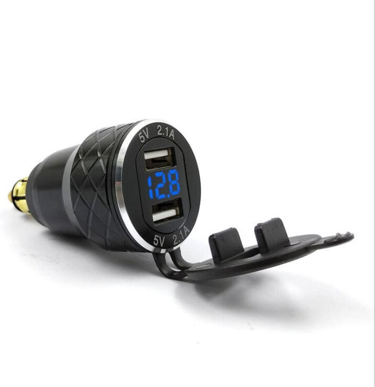 Motorrad usb Ladegerät eu Stecker für bmw Ducati Auto Ladegerät mit Metall Spannungsanzeige Blau Ymyny