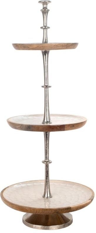 Signes Grimalt - Obstschale 3 Ebenen aus Holzkisten und Tabletts Silberne Obstschale – 77 x 33 x 33 cm