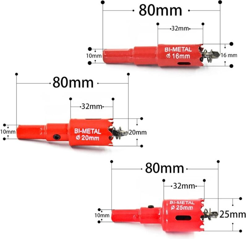 3-teiliges Bimetall-Lochsägen-Set für Holz, Kunststoff, UPVC, MDF und Gipskartonplatten, 16 mm, 20 mm, 25 mm – langlebig...
