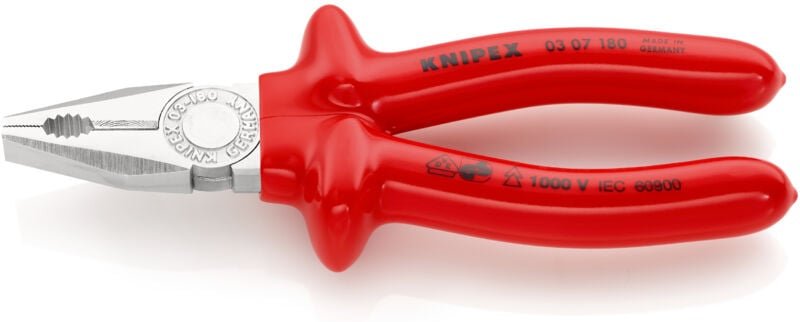 03 07 180 Kombizange tauchisoliert, vde verchromt 180 mm - Knipex