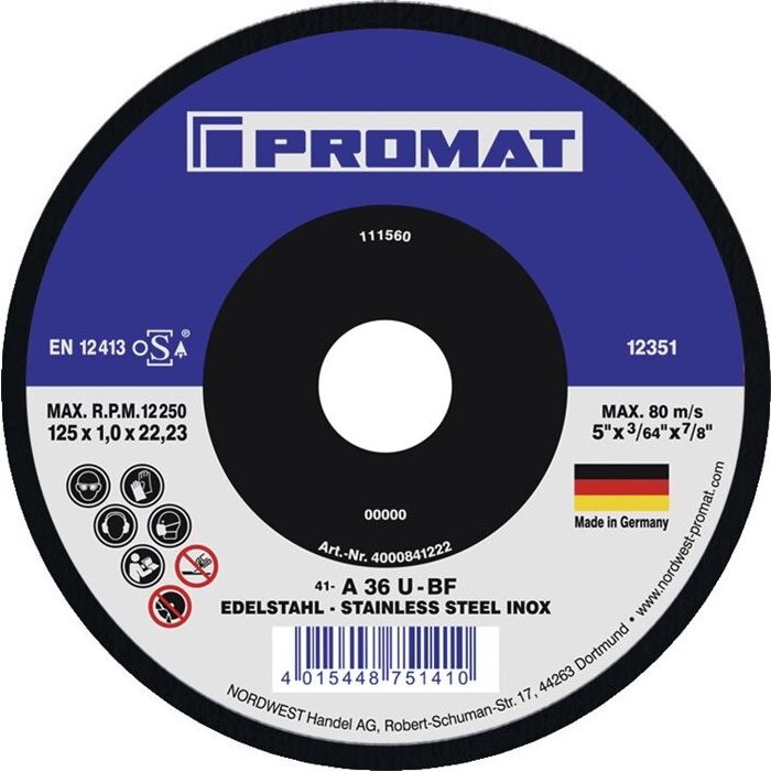 Promat - Trennscheibe D125x1mm gerade Keramikkorn Bohrung 22,23 mm