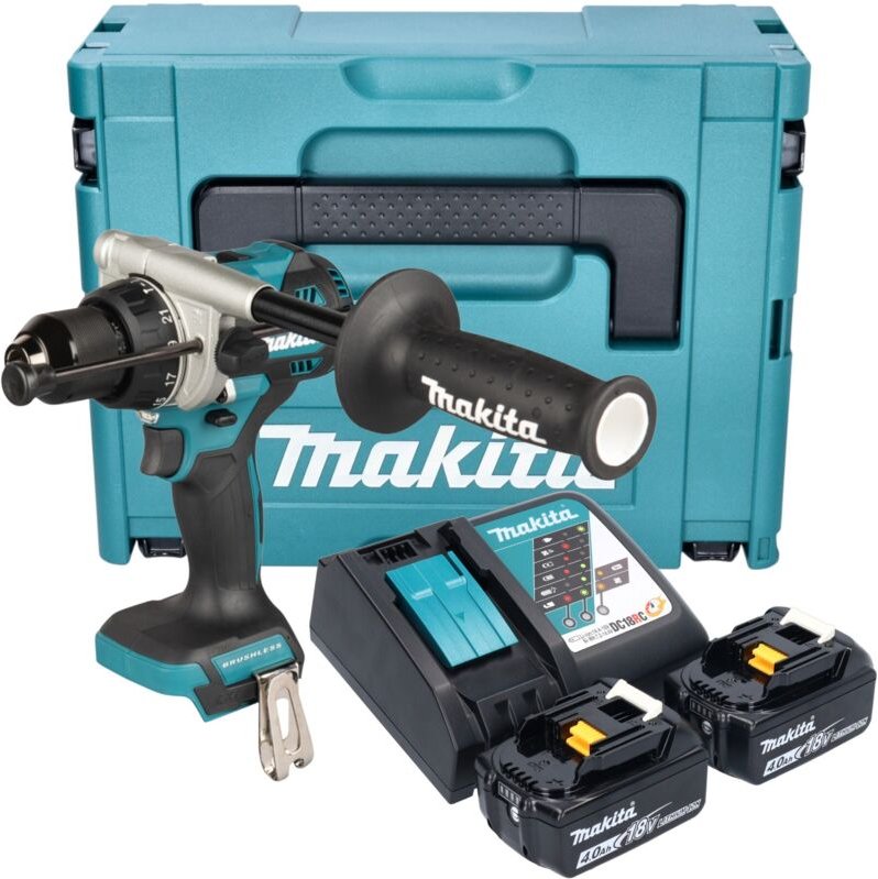 Makita DHP 492 RMJ Akku Schlagbohrschrauber 18 V 141 Nm Brushless + 2x Akku 4,0 Ah + Ladegerät + Makpac