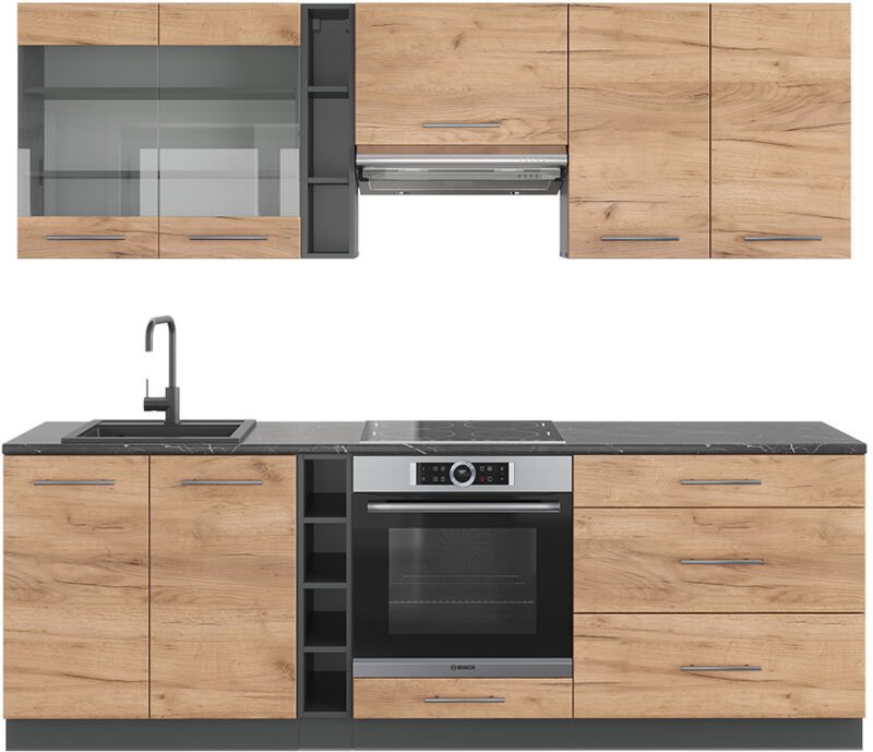 Vicco - Küchenzeile Fame-Line, Goldkraft Eiche/Anthrazit, 235 cm , ap Anthrazit