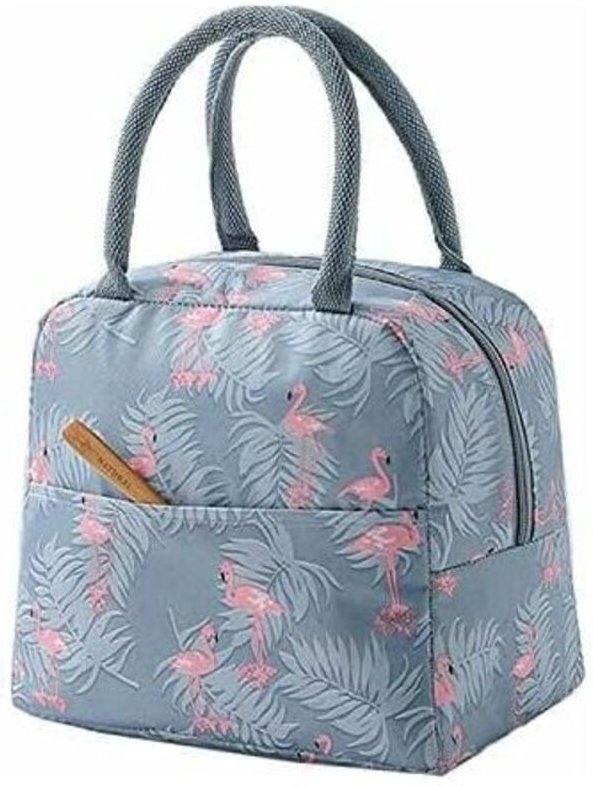 1 x leichte Lunchtasche, 6 l, grau mit Flamingo-Muster, kleine isolierte Lunchtasche, für Arbeit, Outdoor-Aktivitäten, S...