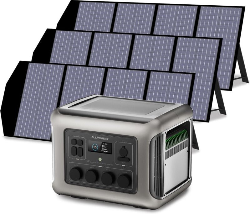ALLPOWERS R2500 Tragbare Powerstation mit 3x 140W Solarpanel, 2016Wh LiFePO4 Akku, 4 x 2500W AC Ausgänge (4000W Spitze),...
