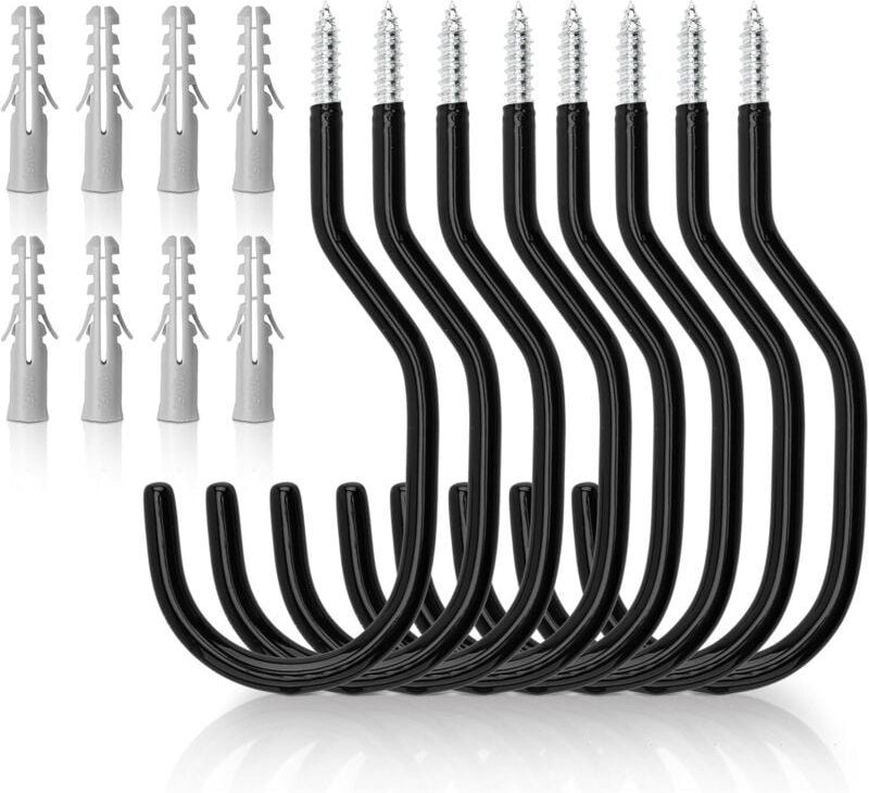 8er-Pack schwarze Fahrradhaken, Deckenhaken für Garage, Schuppen, Aufbewahrung, Wandhalterung mit Kunststoffbeschichtung...