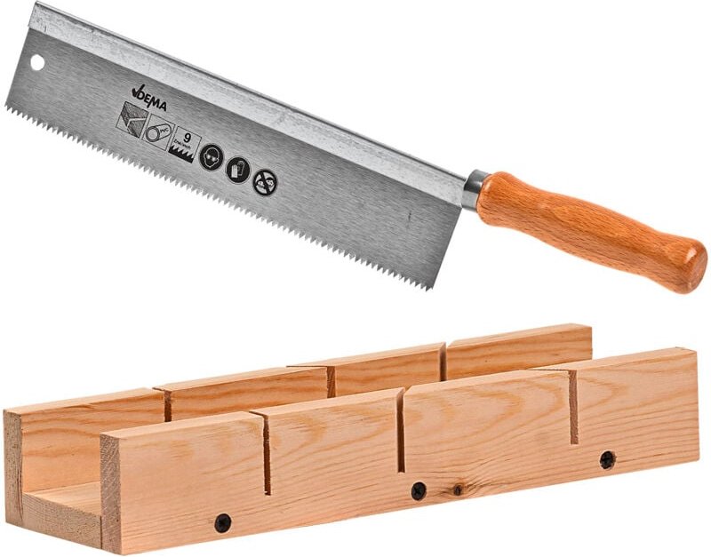 Thumbnail - Feinsäge Gehrungssäge mit Holzgriff und Holz Schneidlade Handsäge Gehrungslade
