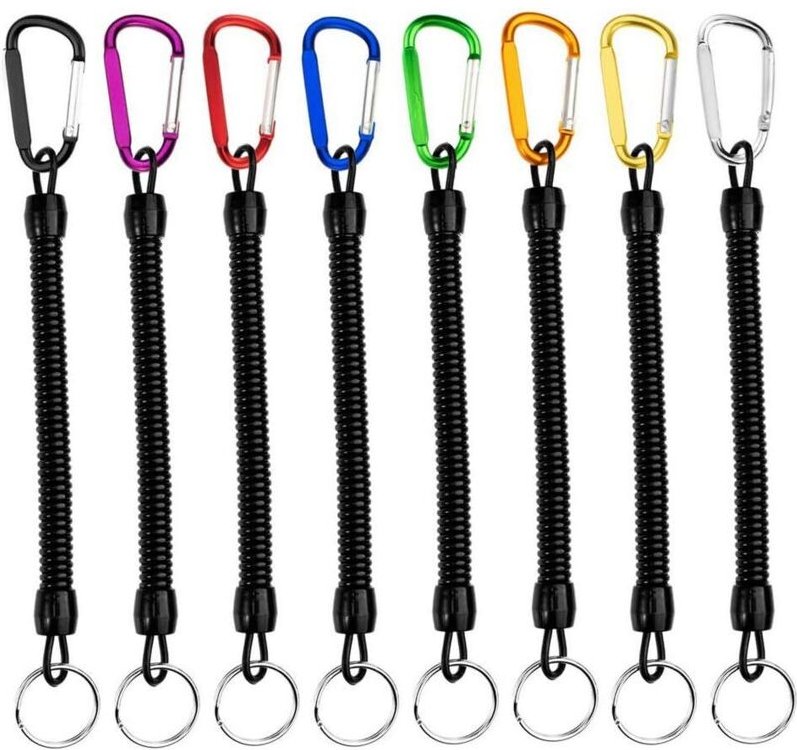 8er-Pack erweiterbarer Spiral-Schlüsselanhänger mit Metallkarabiner, Farbe D, einziehbarer Schlüsselring mit Sicherheits...