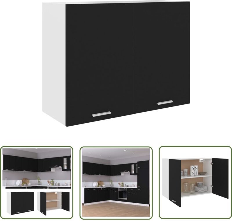 The Living Store - Hängeschrank Schwarz 80x31x60 cm Holzwerkstoff - Küchenschränke - Hängeschrank - Schwarz - Holzschran...