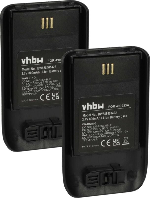 Thumbnail - vhbw 2x Akku Ersatz für Innovaphone 490933A für schnurlos Festnetz Telefon (800 mAh, 3,7 V, Li-Ion) Schwarz