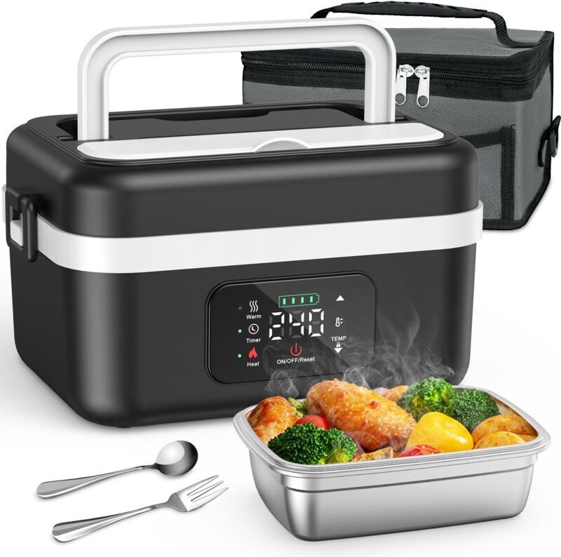 1000ML Kabellose Beheizte Lunchbox Lunchbox mit 16000mAh USB-C Akku 6 Temperaturstufen, Timer, Warmhalten Für Büro, Baus...