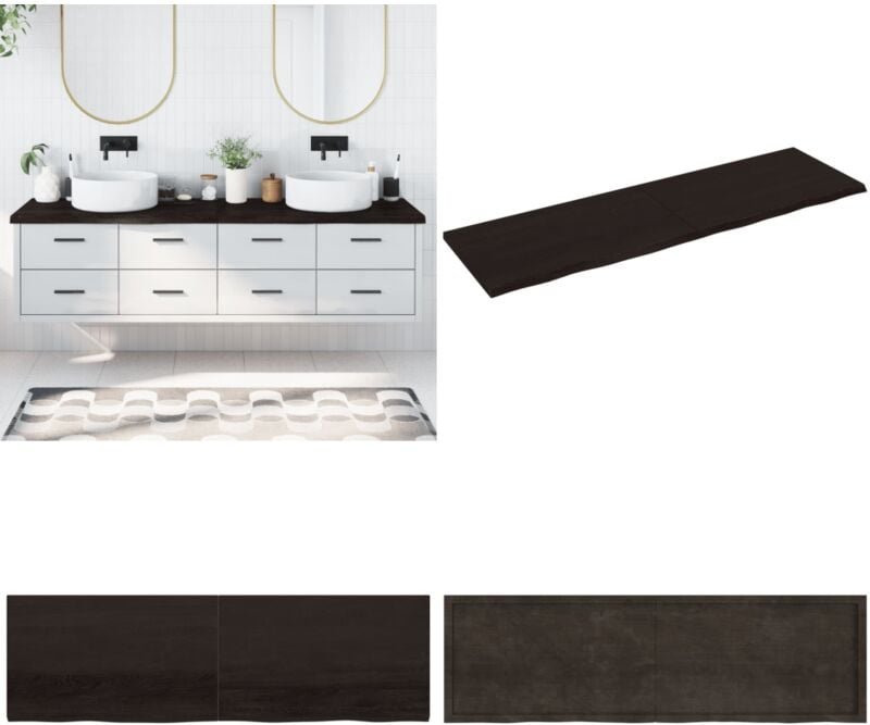 Waschtischplatte Dunkelbraun 200x60x(2-4)cm Massivholz - Holz Waschttisch Platte - Eiche - Massivt Holz - Badrenovierung...