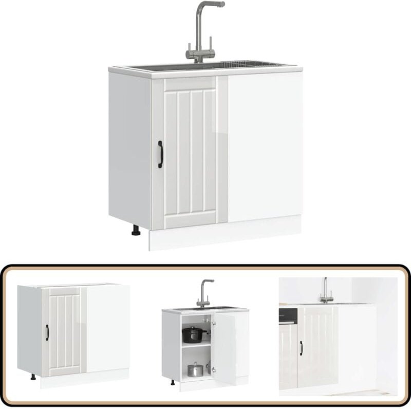 Spülenunterschrank Lucca Hochglanz-Weiß Holzwerkstoff - Vidaxl